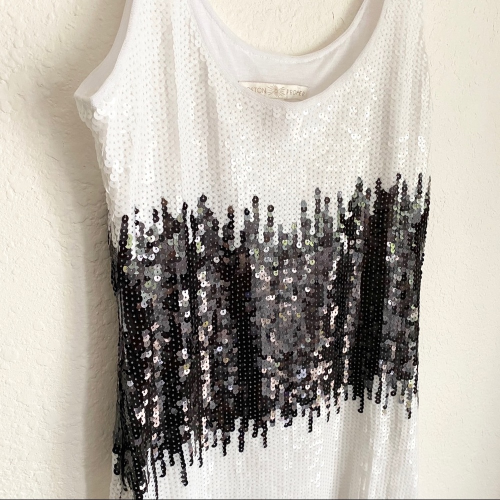 Boston Proper Black White Sequin Tank Dress - Picture 3 of 7